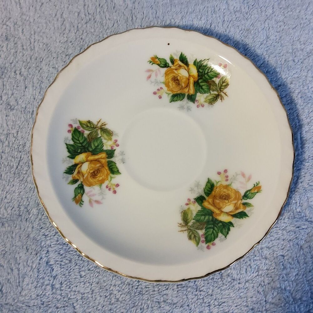 Vintage Victoria Ceramics Teacup Saucer Yellow Roses Gold Trim Japan 5"